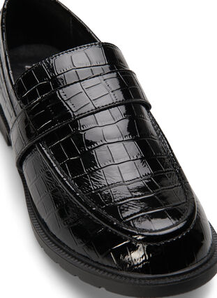 Leveälestiset krokotiilikuvioiset loaferit nahkaa, Black, Packshot image number 3