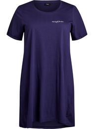 Pitk&auml; y&ouml;-T-paita luomupuuvillasta printill&auml;, Sininen