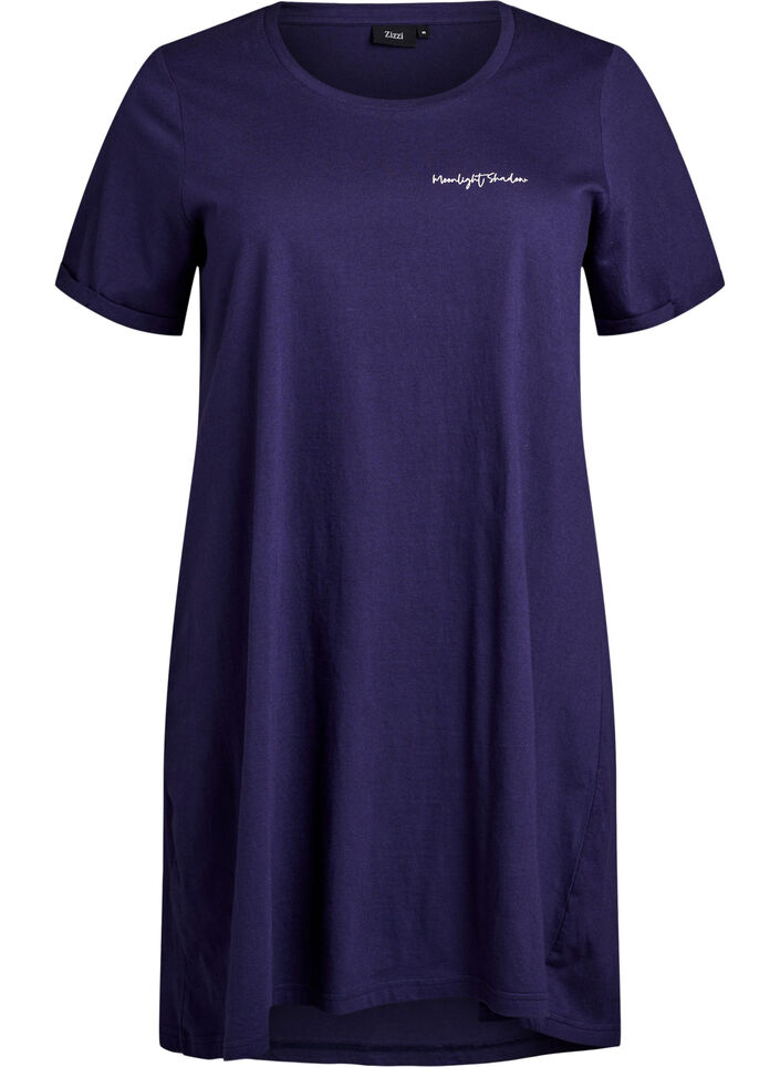 Pitk&auml; y&ouml;-T-paita luomupuuvillasta printill&auml;, Sininen, Packshot image number 0