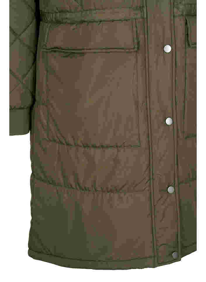 Tikattu takki hupulla ja säädettävällä vyötäröllä, Forest Night, Packshot image number 3
