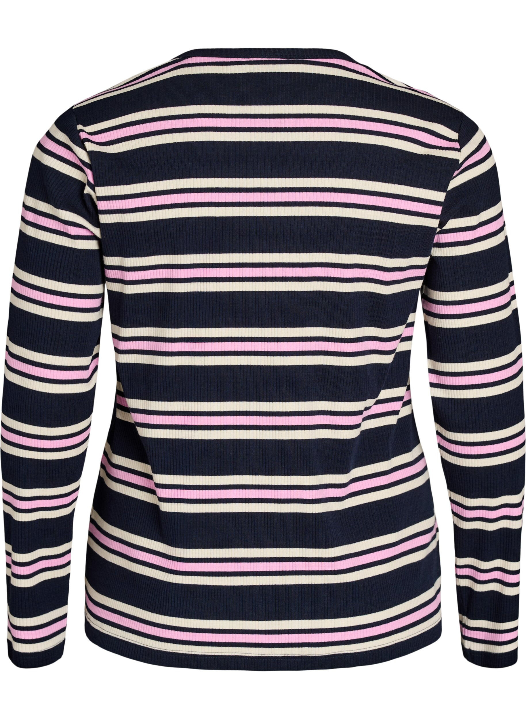 ZizziPitk&auml;hihainen y&ouml;paita ribatusta jerseyst&auml;, jossa on raitoja, Sininen, Packshot image number 1