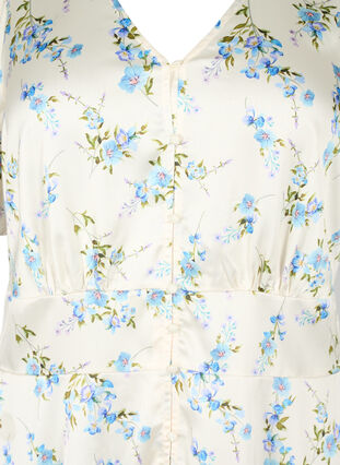 Kukkakuvioinen satiinimekko, jossa on puhvihihat, Off White Blue Fl., Packshot image number 2