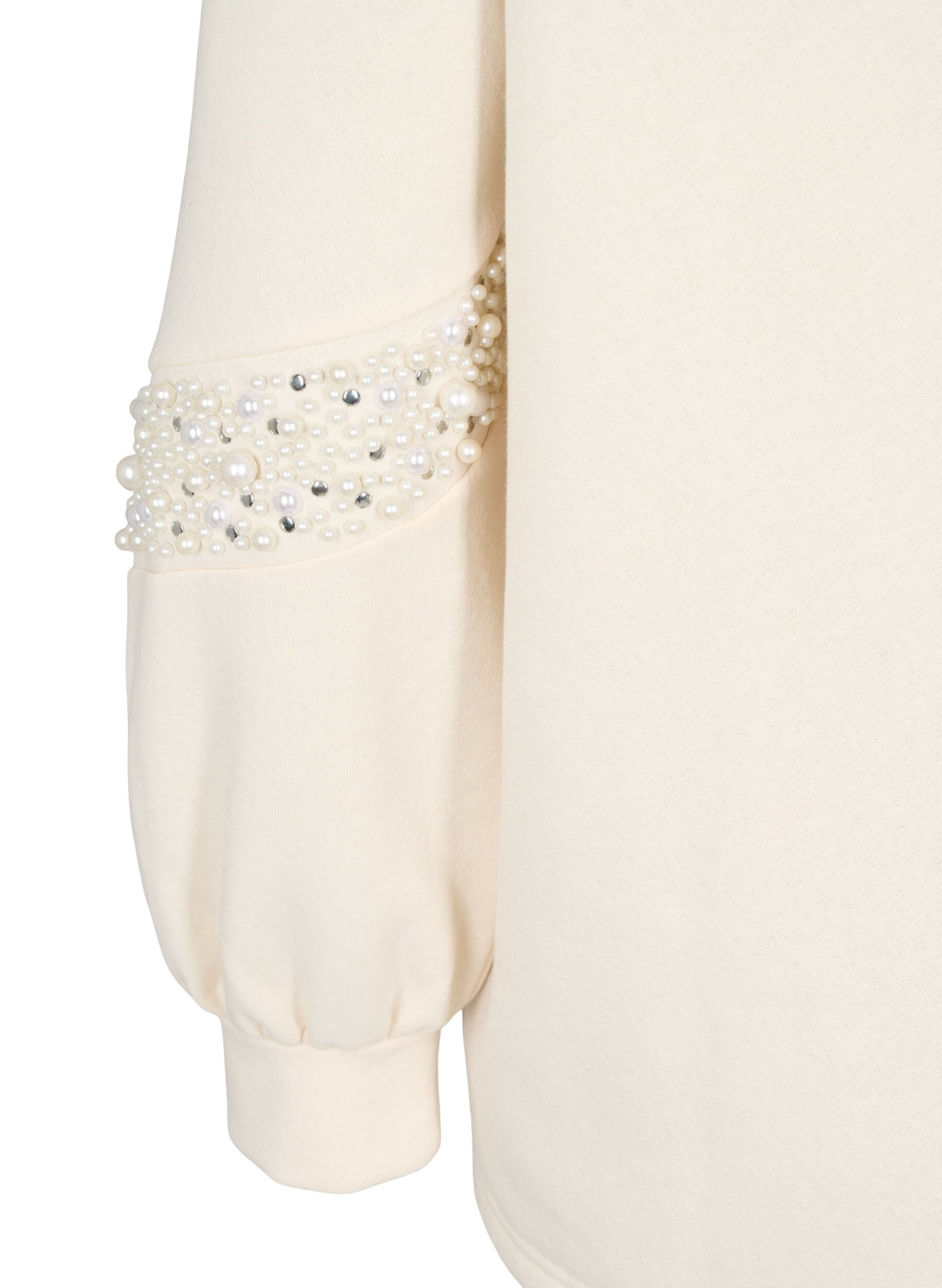 Zizzi Helposti yhdistelt&auml;v&auml; collegepaita helmiyksityiskohdilla, Buttercream, Packshot image number 3