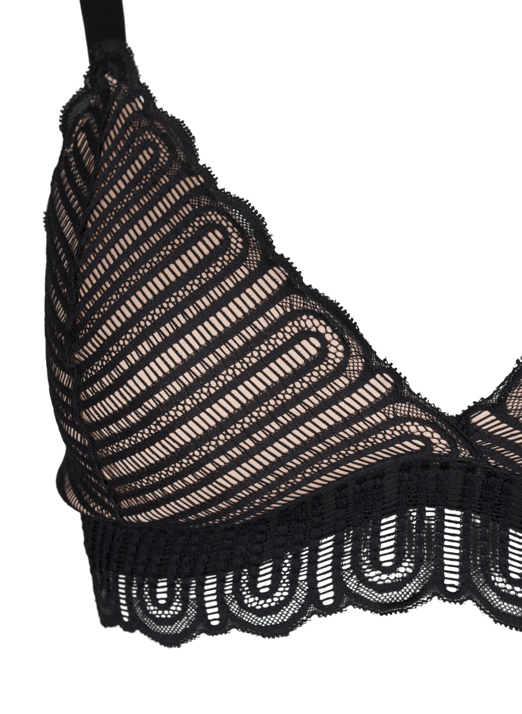 Zizzi Bralette-rintaliivit, joissa on pitsi&auml; ja pehme&auml; toppaus, Musta, Packshot image number 3