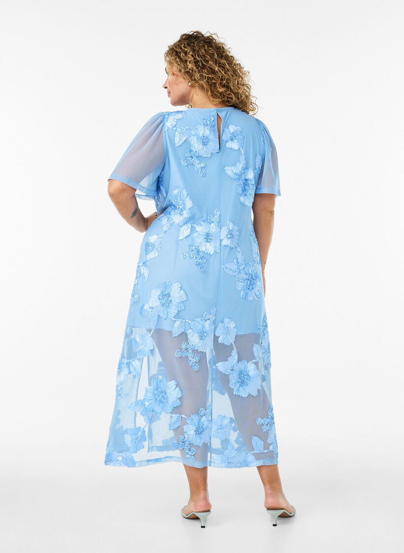 Mesh-mekko kukka-applikaatioilla, Sininen, Model image number 1