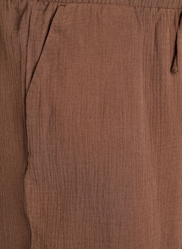 Culotte-housut puuvillamusliinia korkealla vy&ouml;t&auml;r&ouml;ll&auml;, Ruskea, Packshot image number 2