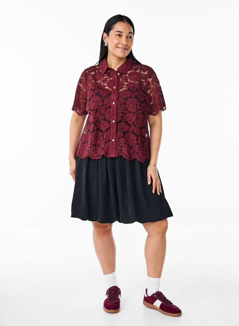 Lyhyt pallomainen hame, jossa on joustava vyötärönauha, Musta, Model image number 1