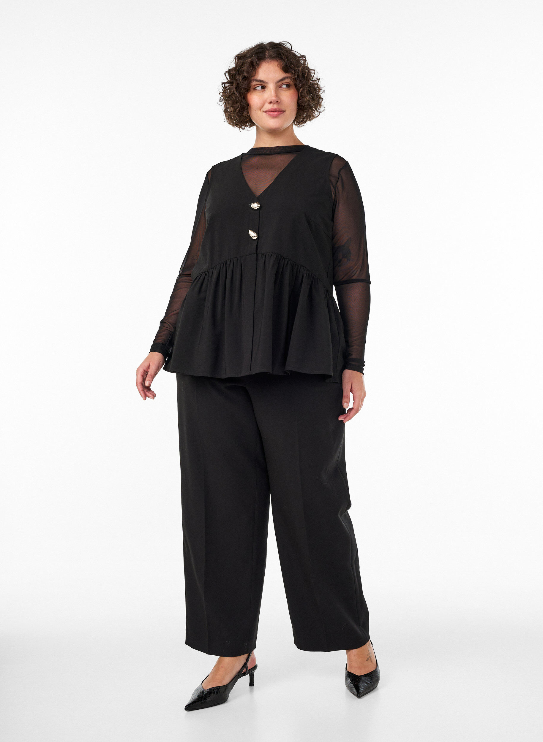 ZizziHihaton peplum-pusero koristenapeilla, Musta, Model image number 1
