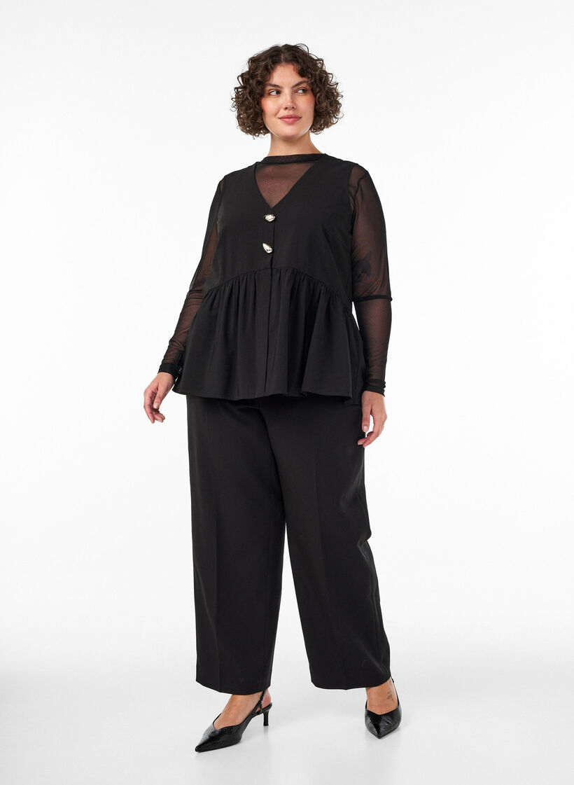 Hihaton peplum-pusero koristenapeilla, Musta, Model image number 1