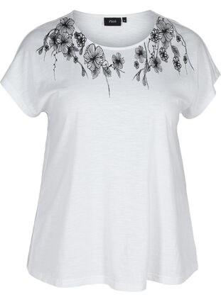 Puuvillainen t-paita printtiyksityiskohdilla, Bright White FLOWER, Packshot image number 0
