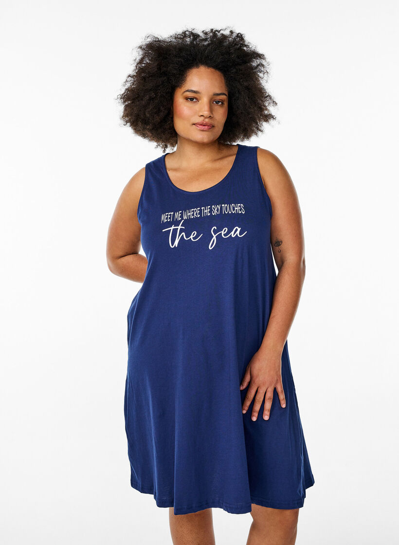Hihaton A-linjainen mekko, Sininen, Model image number 0