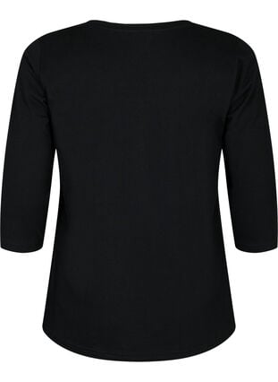 Puuvillainen perus t-paita 3/4-hihoilla, Black, Packshot image number 1