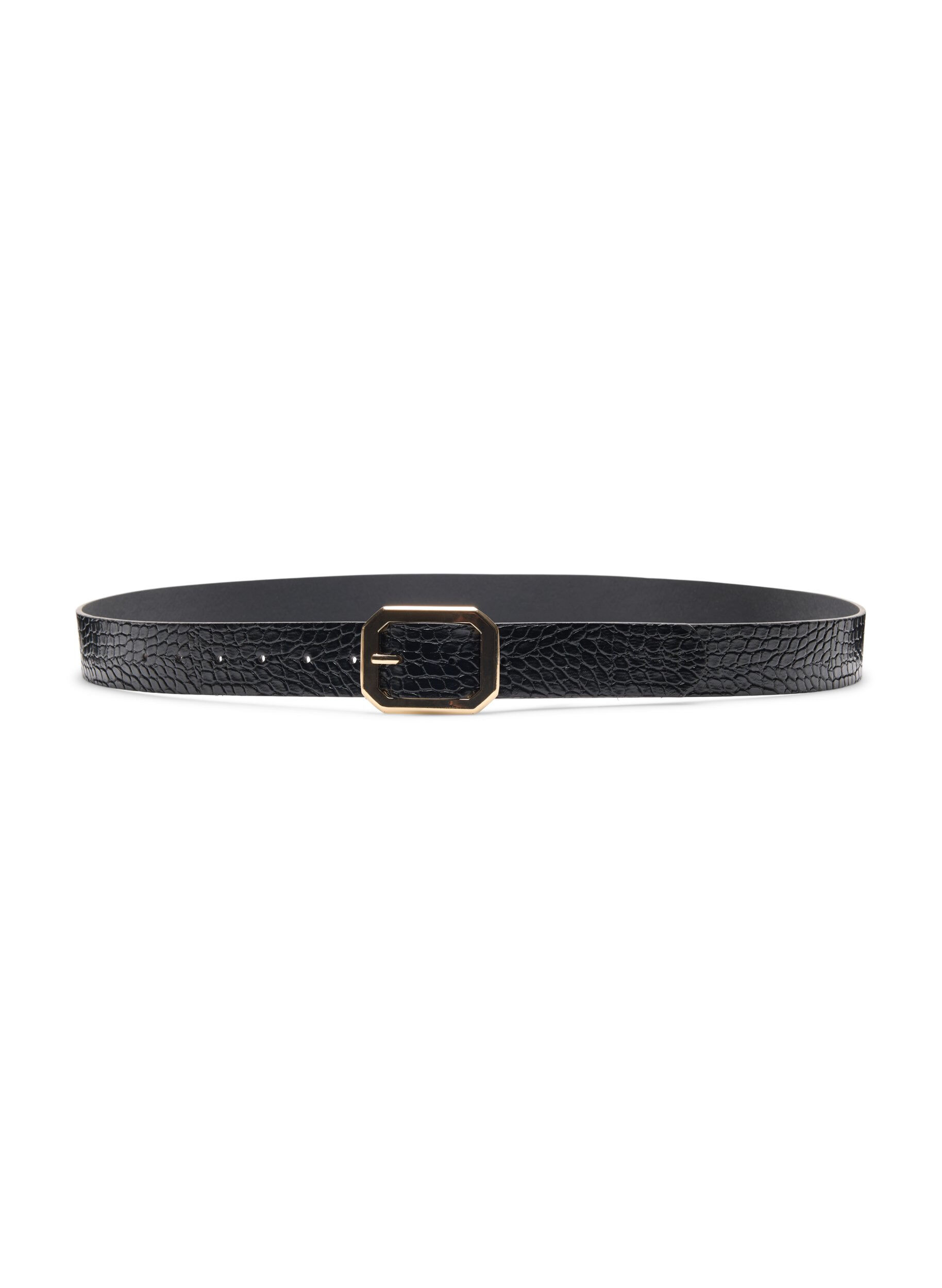 Zizzi Tekonahkainen vy&ouml;, jossa on krokotiilikuvio, Black w. Gold Buckle, Packshot image number 2