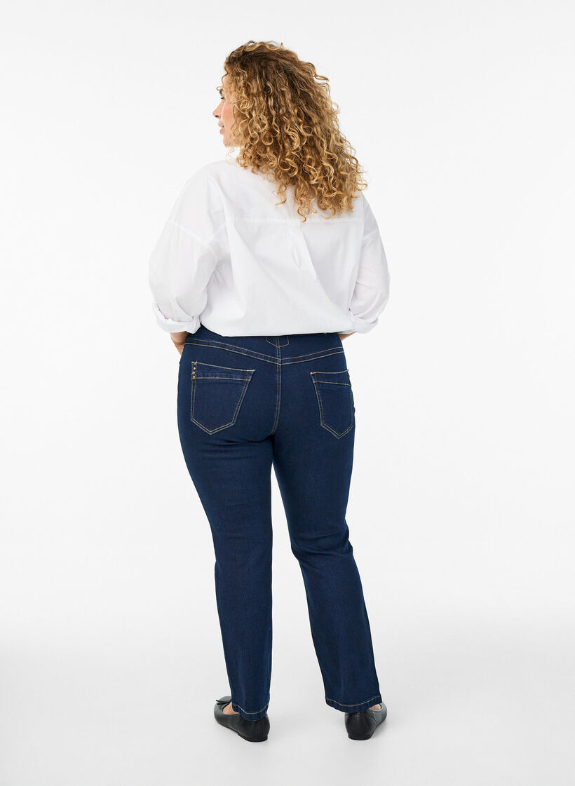 Slim fit Vilma-farkut korkealla vy&ouml;t&auml;r&ouml;ll&auml;, Sininen, Model image number 1