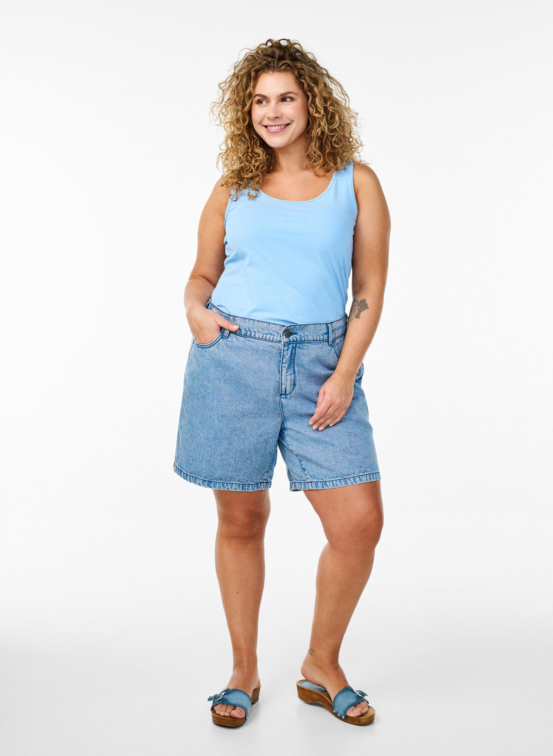 ZizziYksiv&auml;rinen perus paita puuvillasta, Sininen, Model image number 1