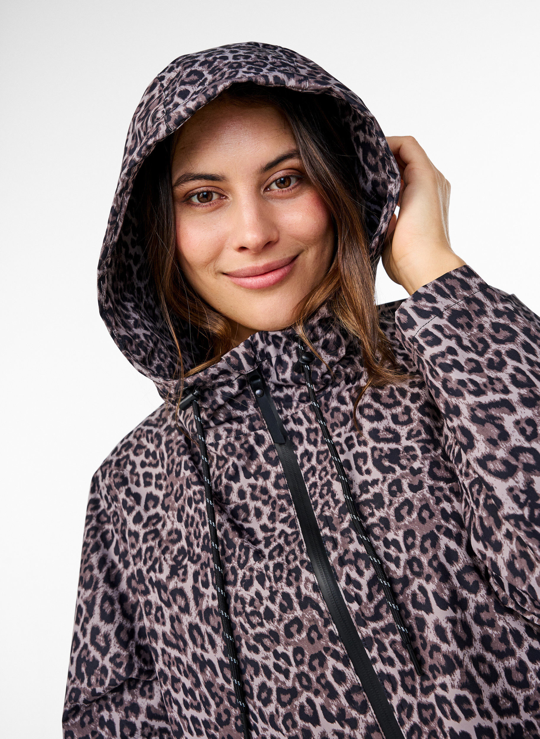 Zizzi Sadetakki, jossa on taskut ja huppu, Ruskea, Model image number 3