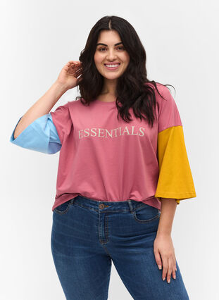 T.paita 2/4-hihoilla ja kontrastiväreillä, Pink Blocking, Packshot image number 0