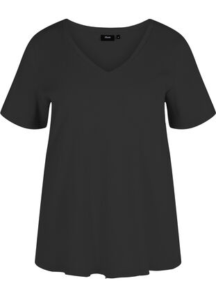 Puuvillainen t-paita ribbauksella, Black, Packshot image number 0