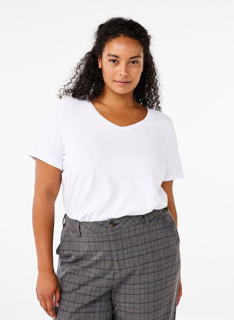 Yksivärinen perus t-paita puuvillasta, Valkoinen, Model image number 0