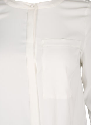 Pitkä yksivärinen paita rintataskulla, Warm Off-white, Packshot image number 2