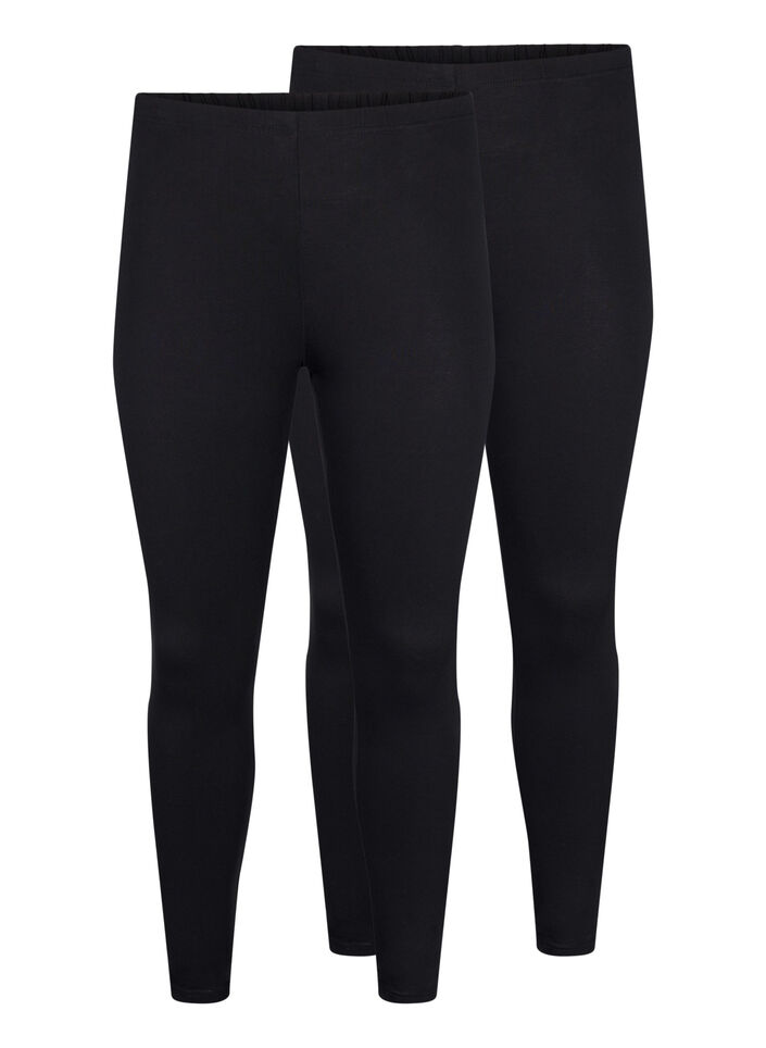 2-pack puuvillaiset leggingsit, Musta, Packshot image number 0