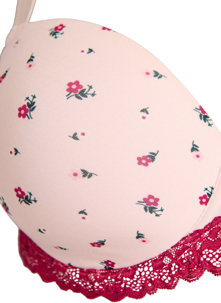 Muotoillut rintaliivit kukkakuosilla ja pitsill&auml;, Vaaleanpunainen, Packshot image number 2