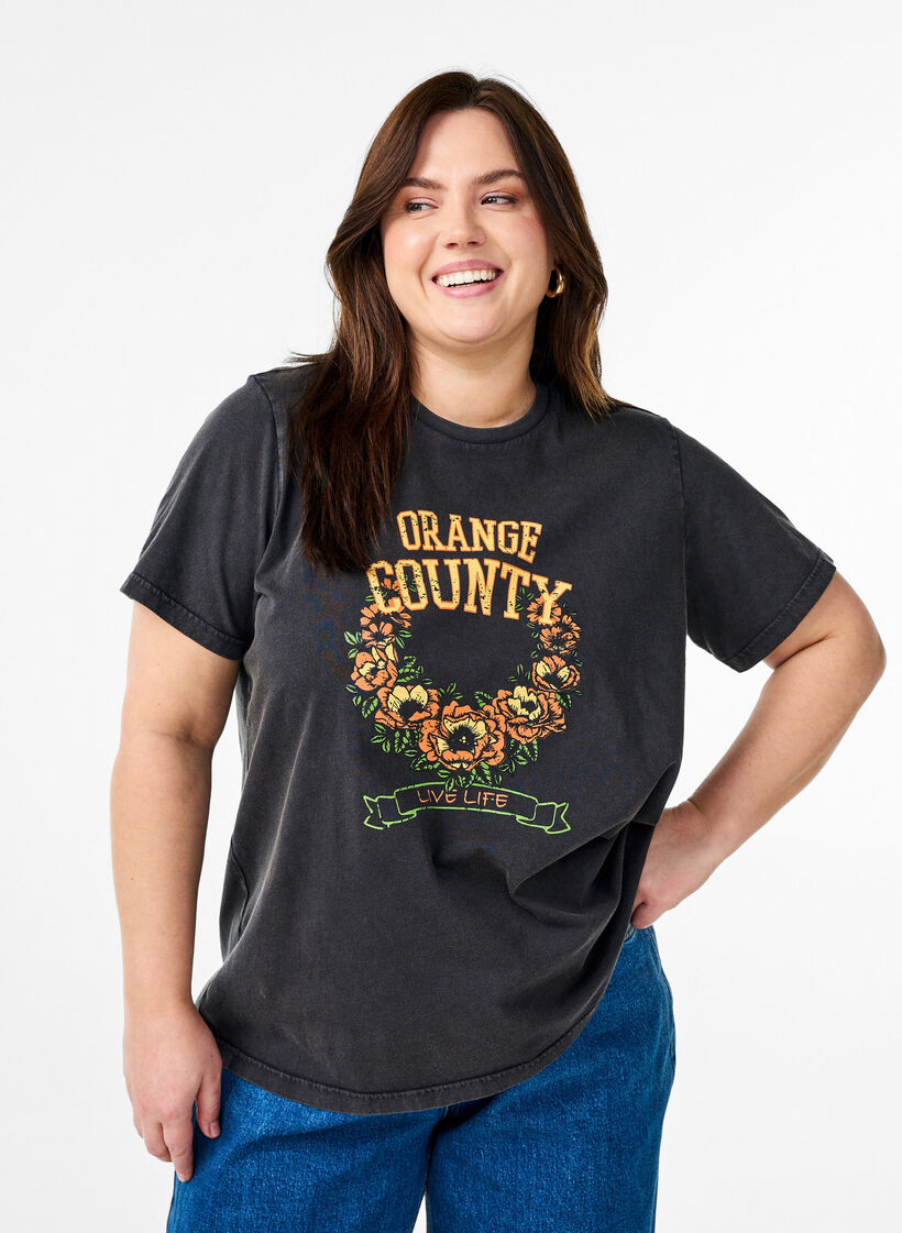 T-paita luomupuuvillasta, jossa on siisti printti, Harmaa, Model image number 0