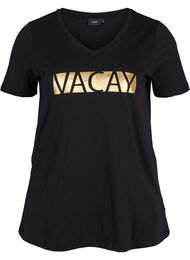 Puuvillainen t-paita v-aukolla , Black VACAY 
