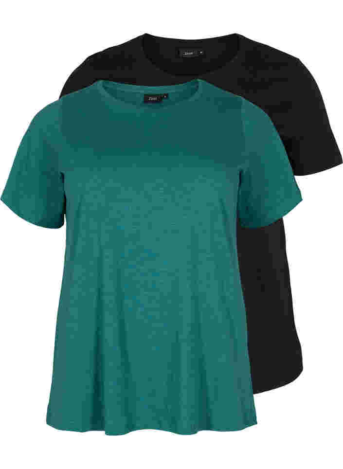 2 perus t-paitaa puuvillasta, Antique Green/Black, Packshot image number 0