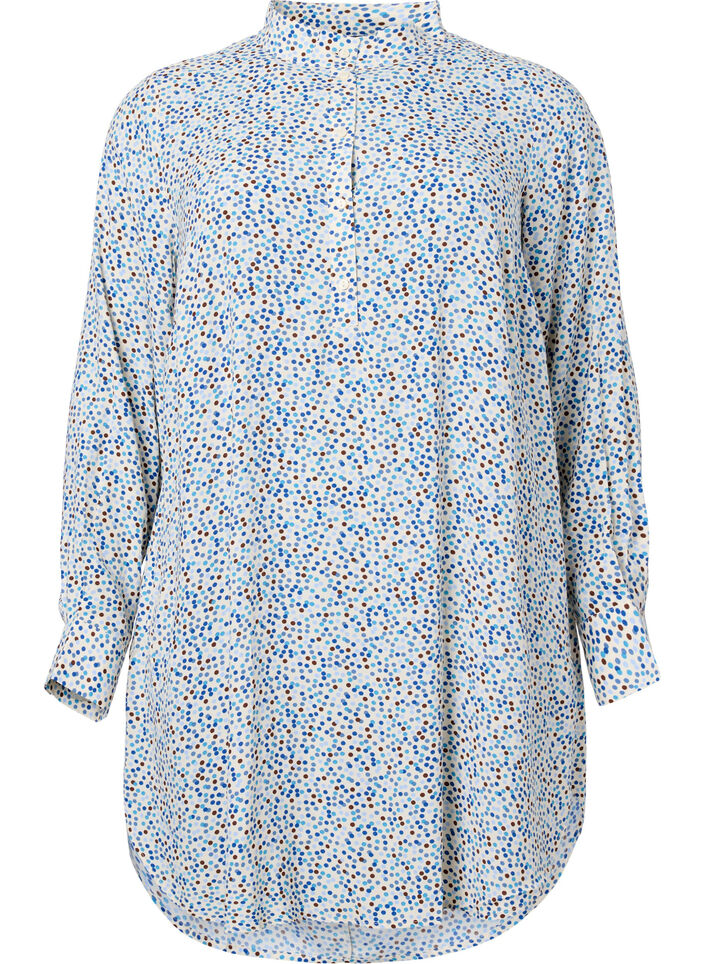 Pilkullinen viskoosimekko napeilla, Blue Dot AOP, Packshot image number 0