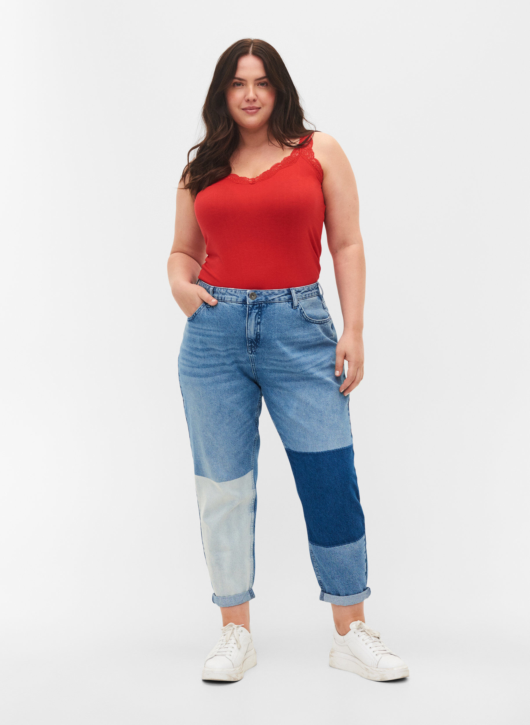 Zizzi 2kpl toppeja pitsill&auml;, Black/Chinese Red, Model image number 2