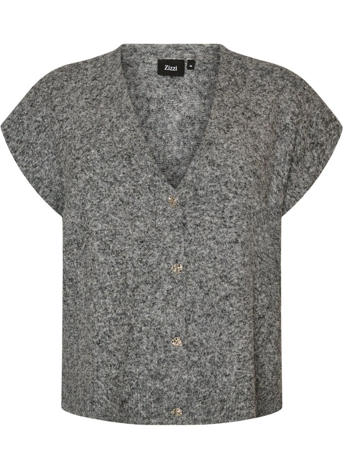 Neulottu liivi V-p&auml;&auml;ntiell&auml; ja koristenapeilla, Harmaa, Packshot image number 0