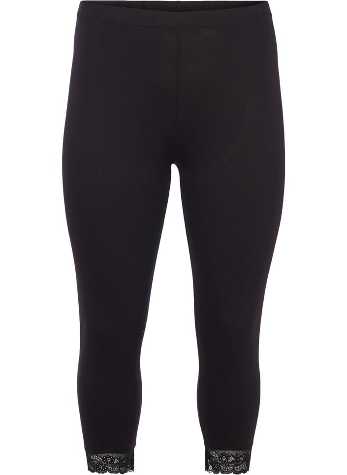 Perusmalliset 3/4-leggingsit pitsilahkeilla, Musta, Packshot image number 0