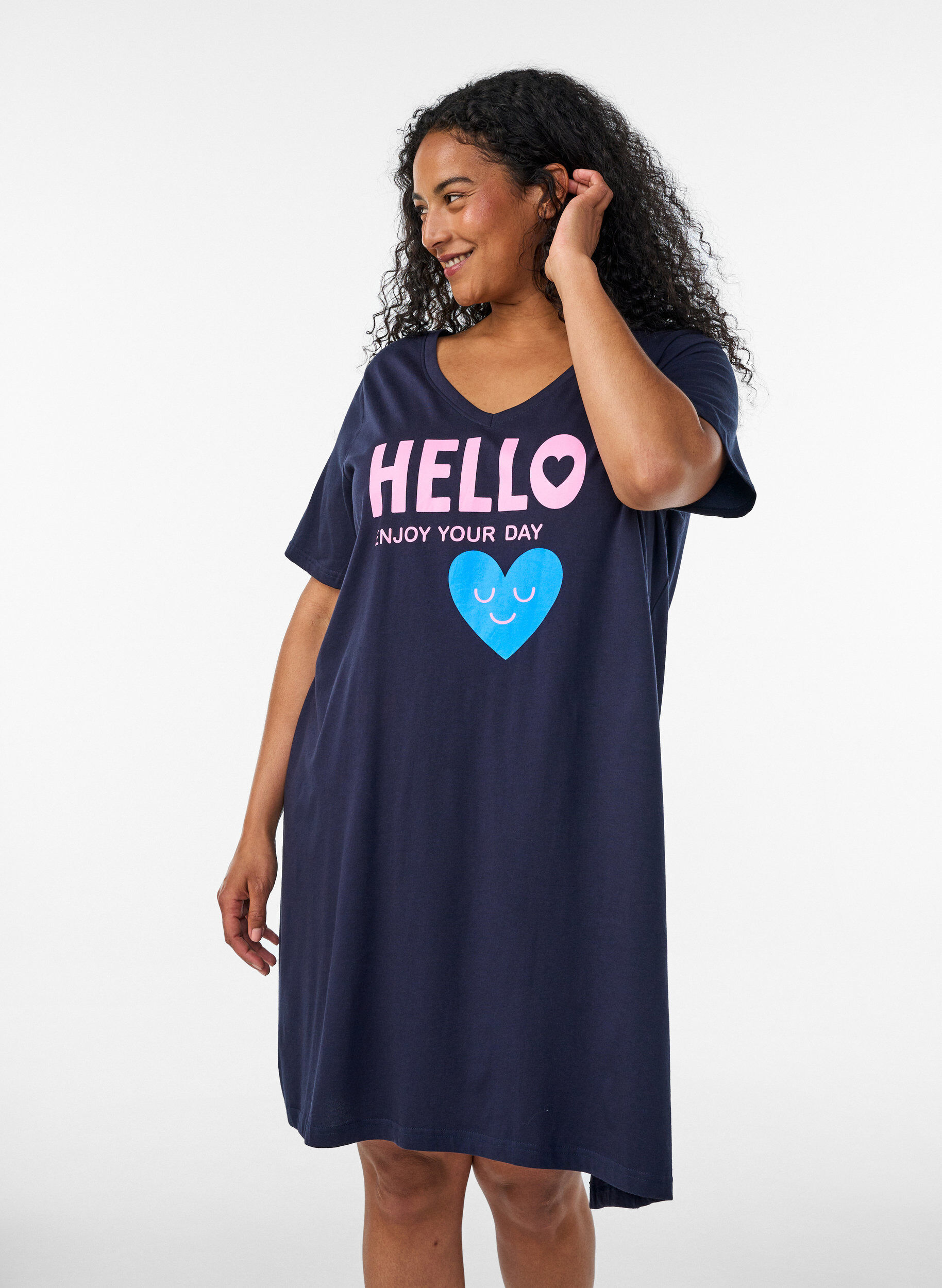 ZizziLuomupuuvillainen y&ouml;paita V-p&auml;&auml;ntiell&auml;, Sininen, Model image number 0