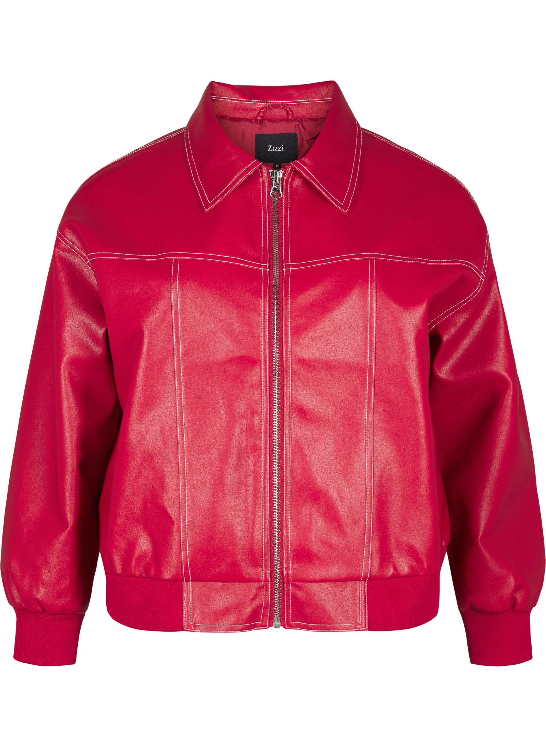 Zizzi Keinonahkainen bomber-takki, Rhythmic Red, Packshot image number 0