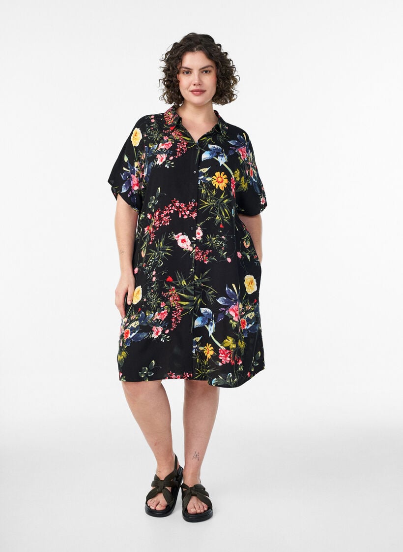 V&auml;lj&auml; pitk&auml; paita viskoosista, Musta, Model image number 0