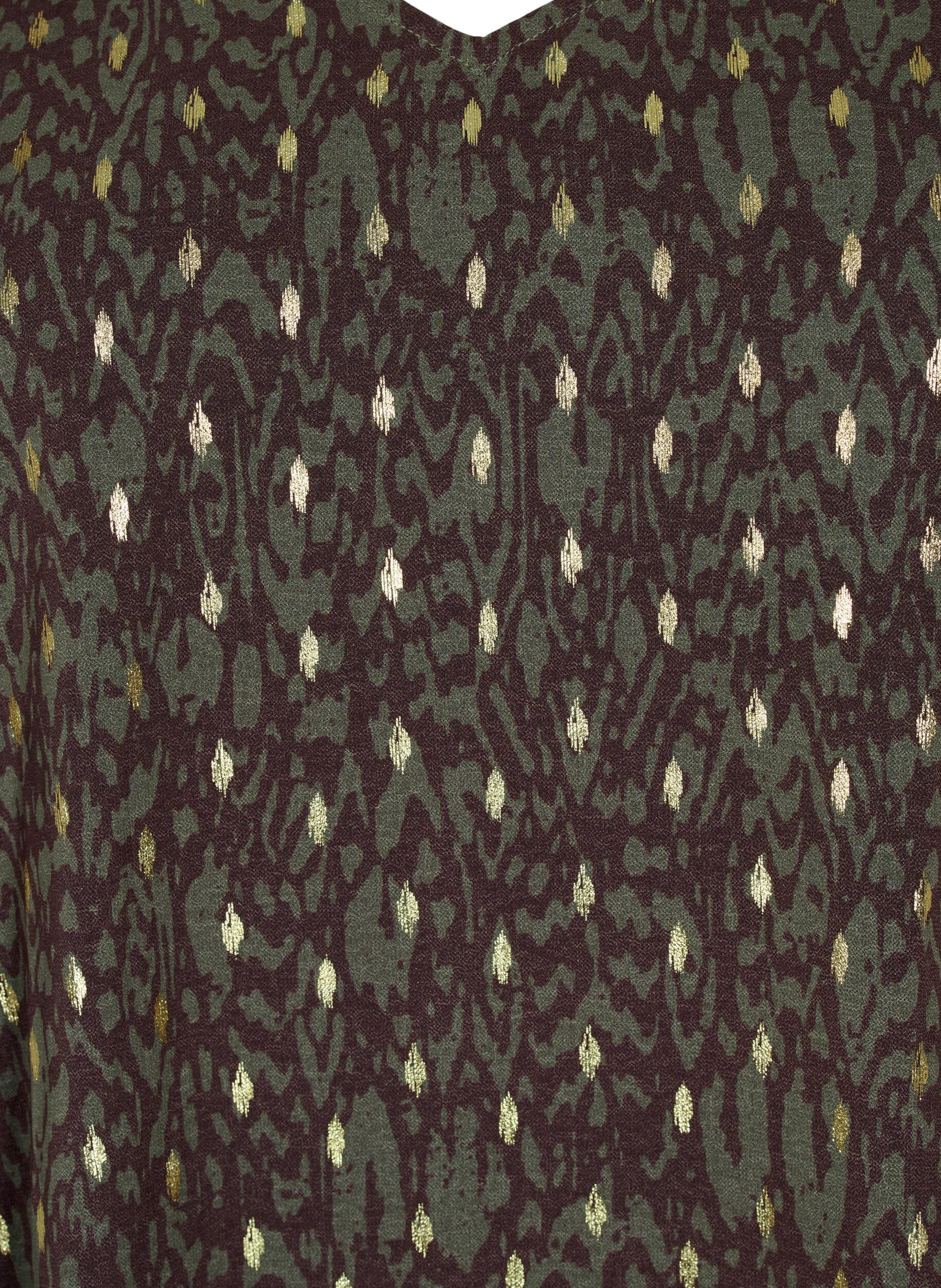 Zizzi Kuosillinen, v-aukkoinen pusero pitkill&auml; hihoilla, Green Ethnic AOP, Packshot image number 2