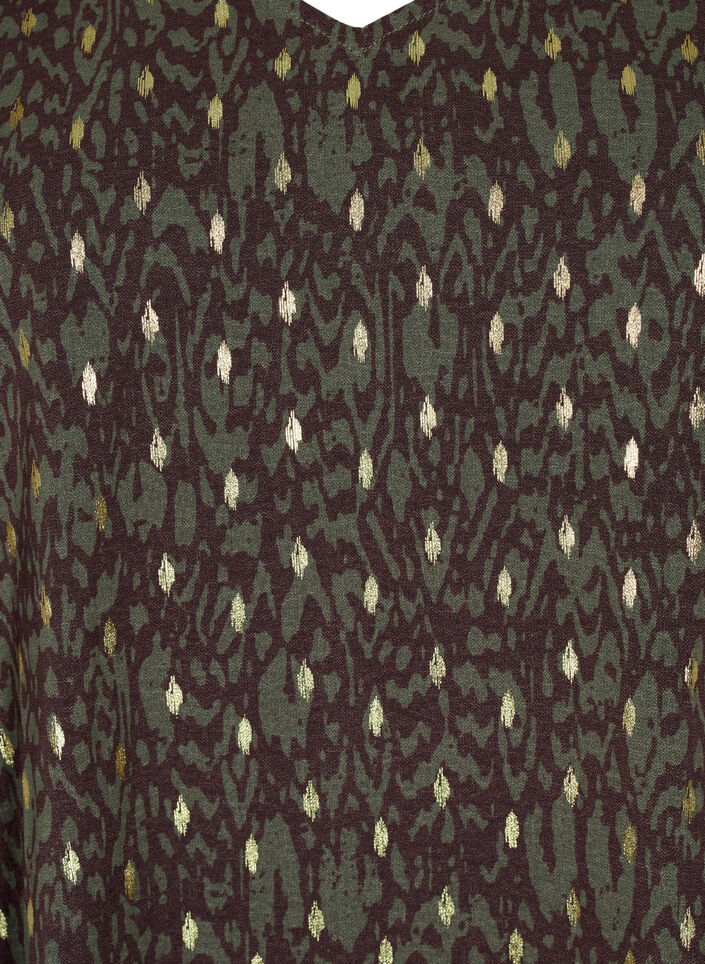 Kukkakuvioinen pusero, jossa on pitkät hihat ja V-pääntie, Green Ethnic AOP, Packshot image number 2