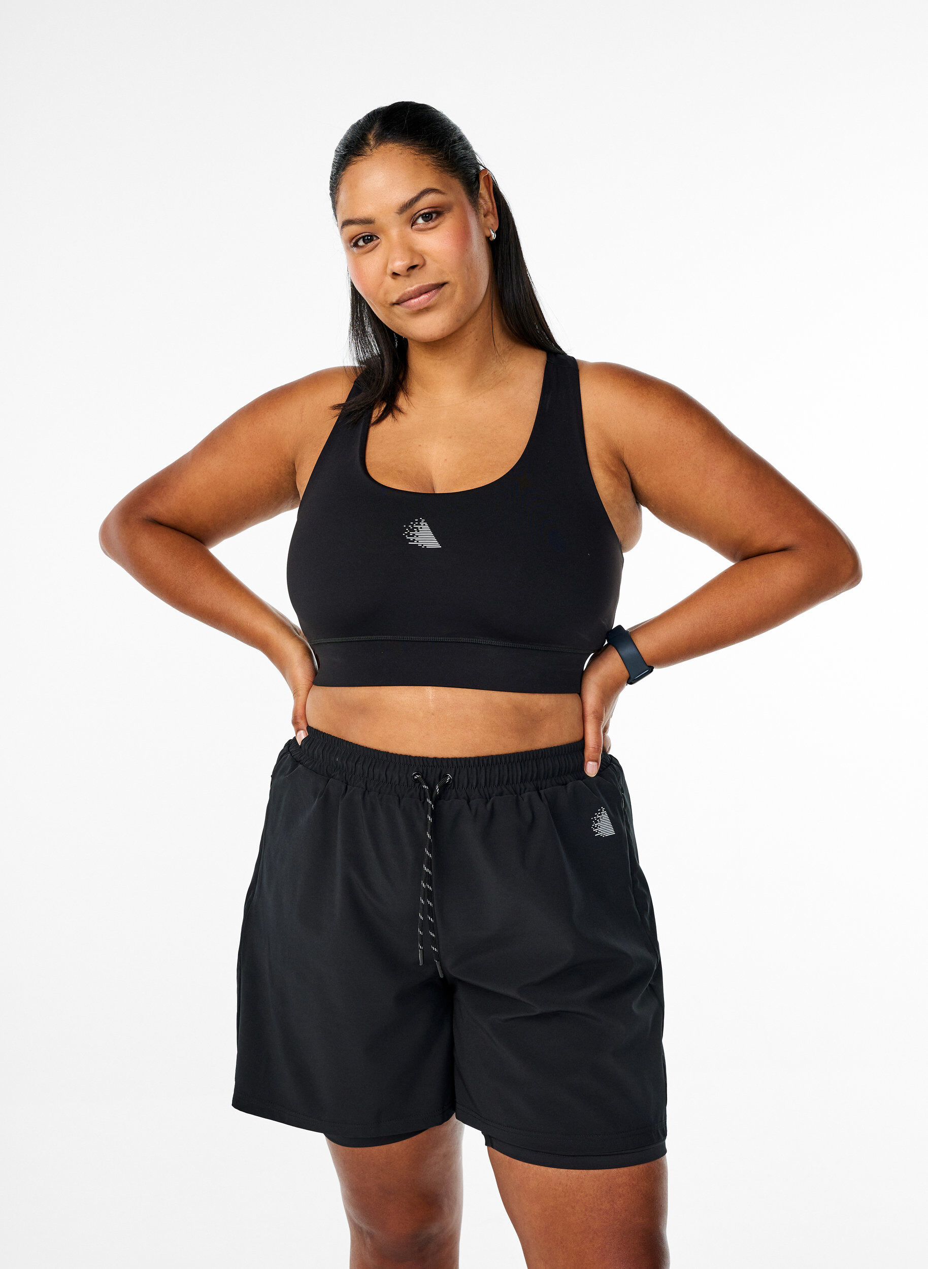 Zizzi Treenishortsit alusshortseilla, Musta, Model image number 0