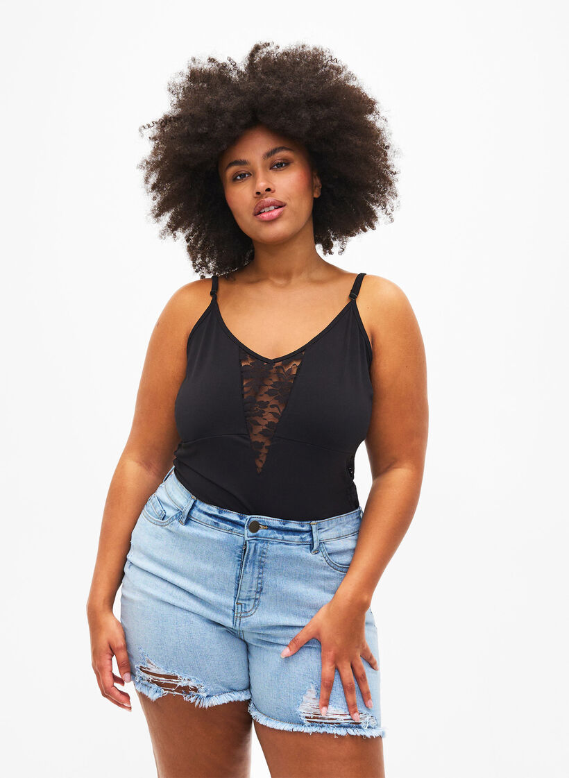 Farkkushortsit, joissa on revittyjä koristeita, Light Blue Denim, Model image number 0