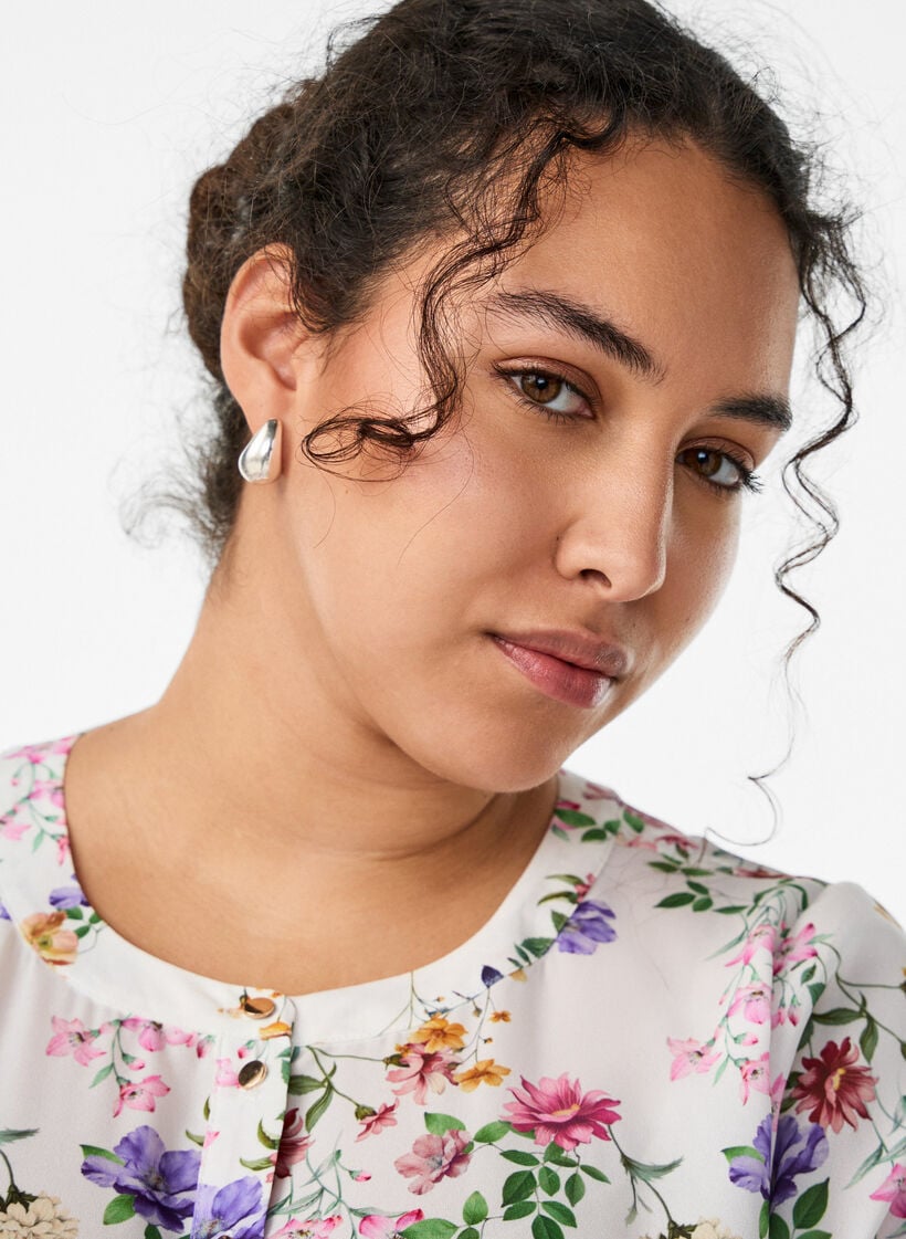 Kukkakuvioinen midi-mekko 3/4-pituisilla hihoilla, Vaaleanpunainen, Model image number 2