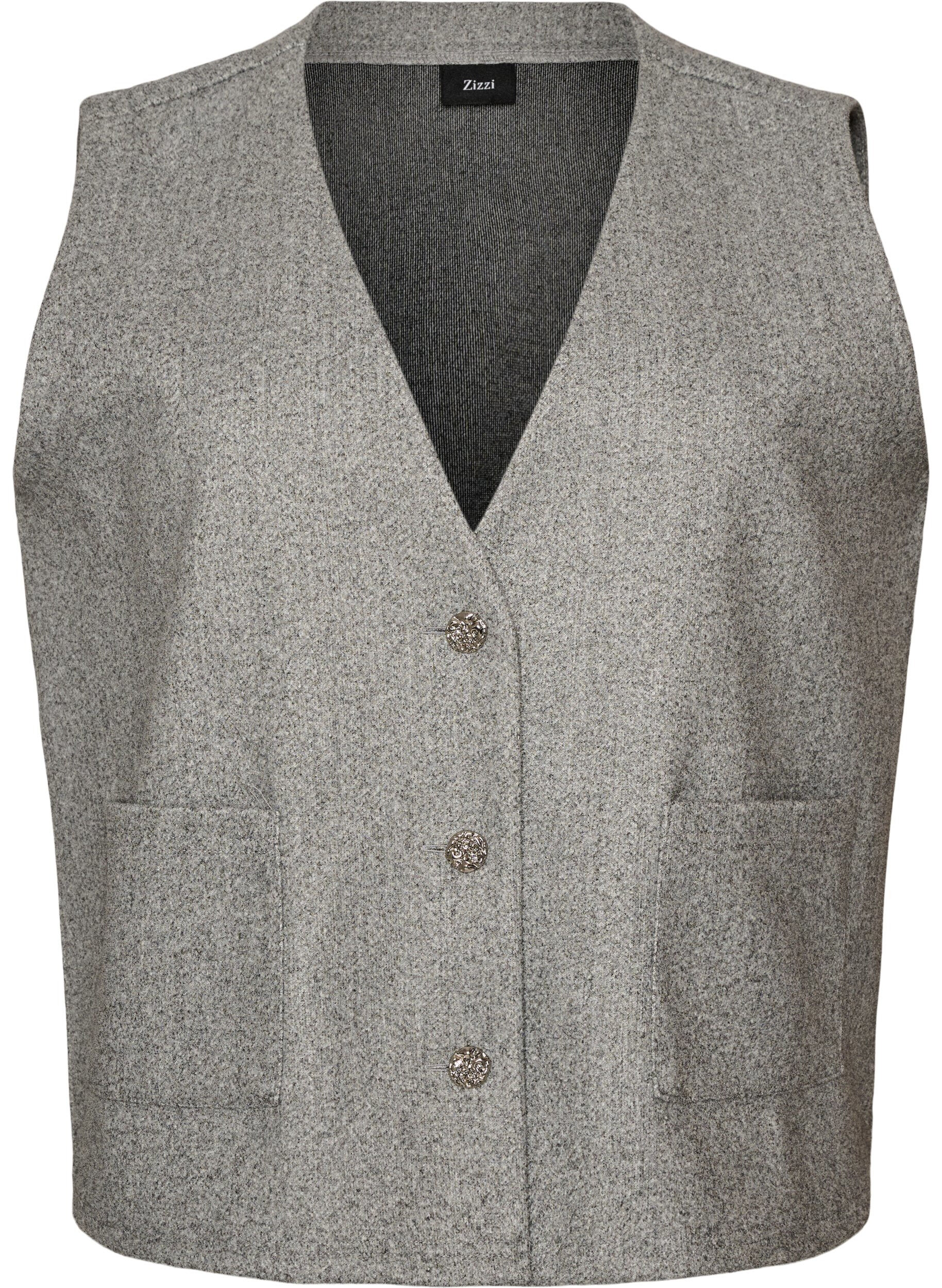 ZizziV-kauluksinen liivi napeilla, Harmaa, Packshot image number 0