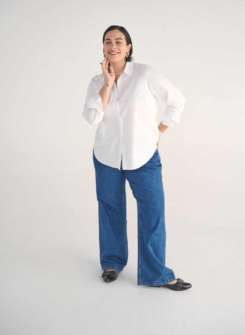 Leveälahkeiset farkut, joissa on korkea vyötärönkorkeus, Sininen, Image image number 0