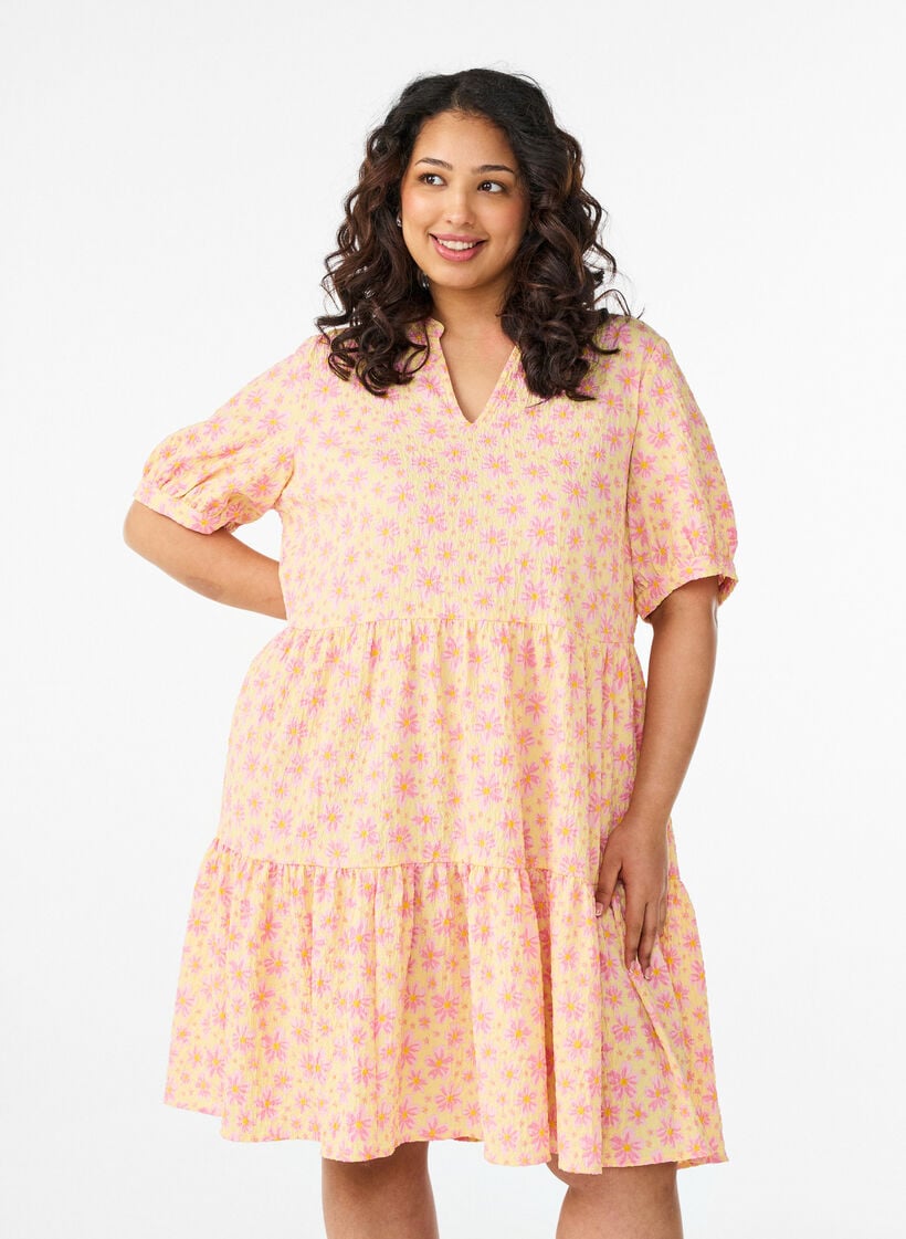 Lyhyt A-linjainen mekko, Keltainen, Model image number 0