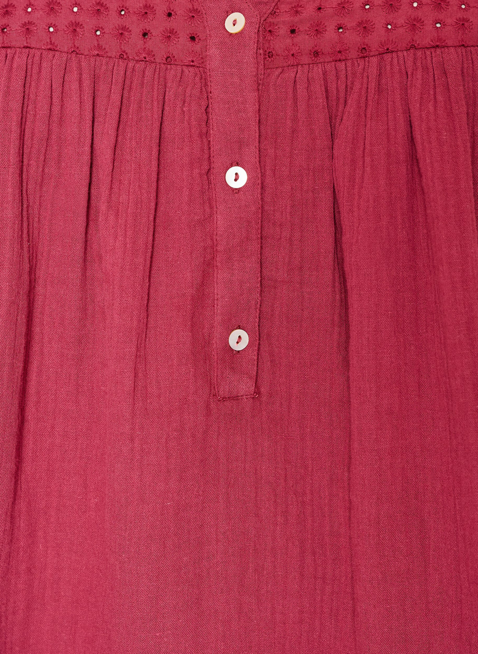 ZizziPaita puuvillamusliinissa, jossa broderie anglaise -kirjailu, Punainen, Packshot image number 2