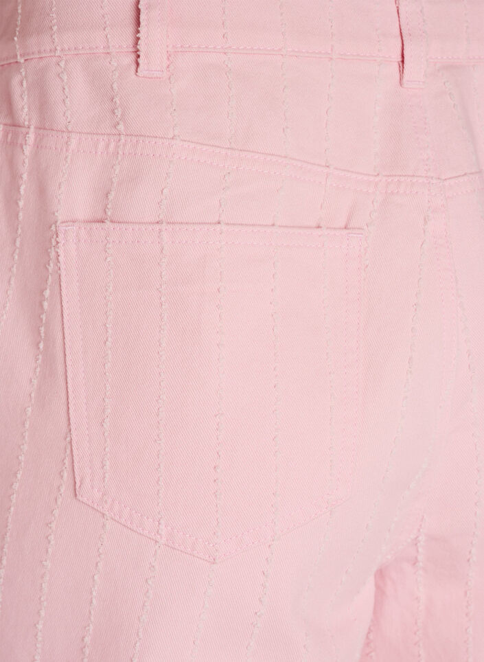 Myra-farkut v&auml;rillisest&auml; denimist&auml;, leve&auml;lestiset ja teksturoidulla kuviolla, Punainen, Packshot image number 3