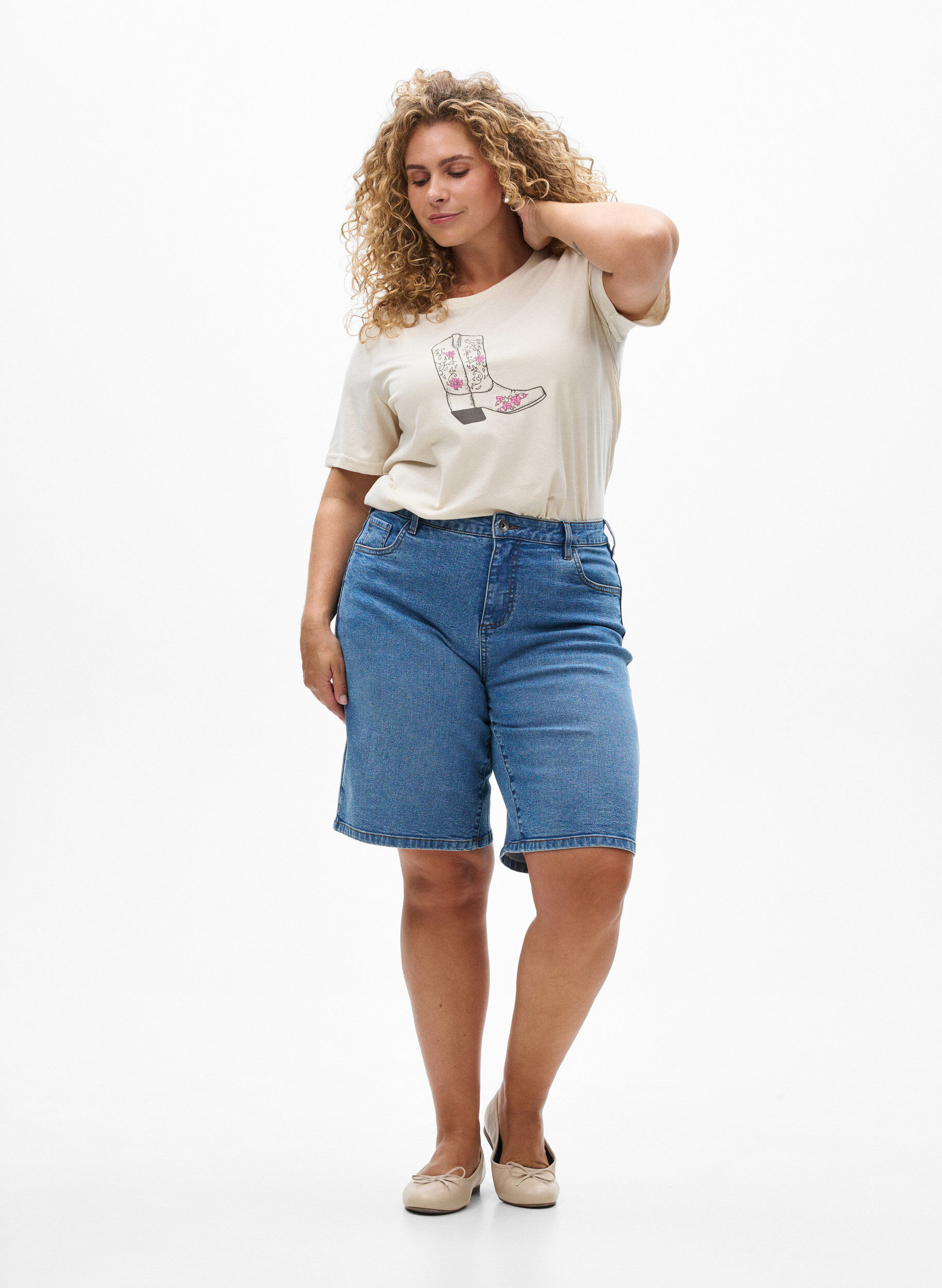 Zizzi FLASH - T-paita printill&auml;, Beige, Model image number 1