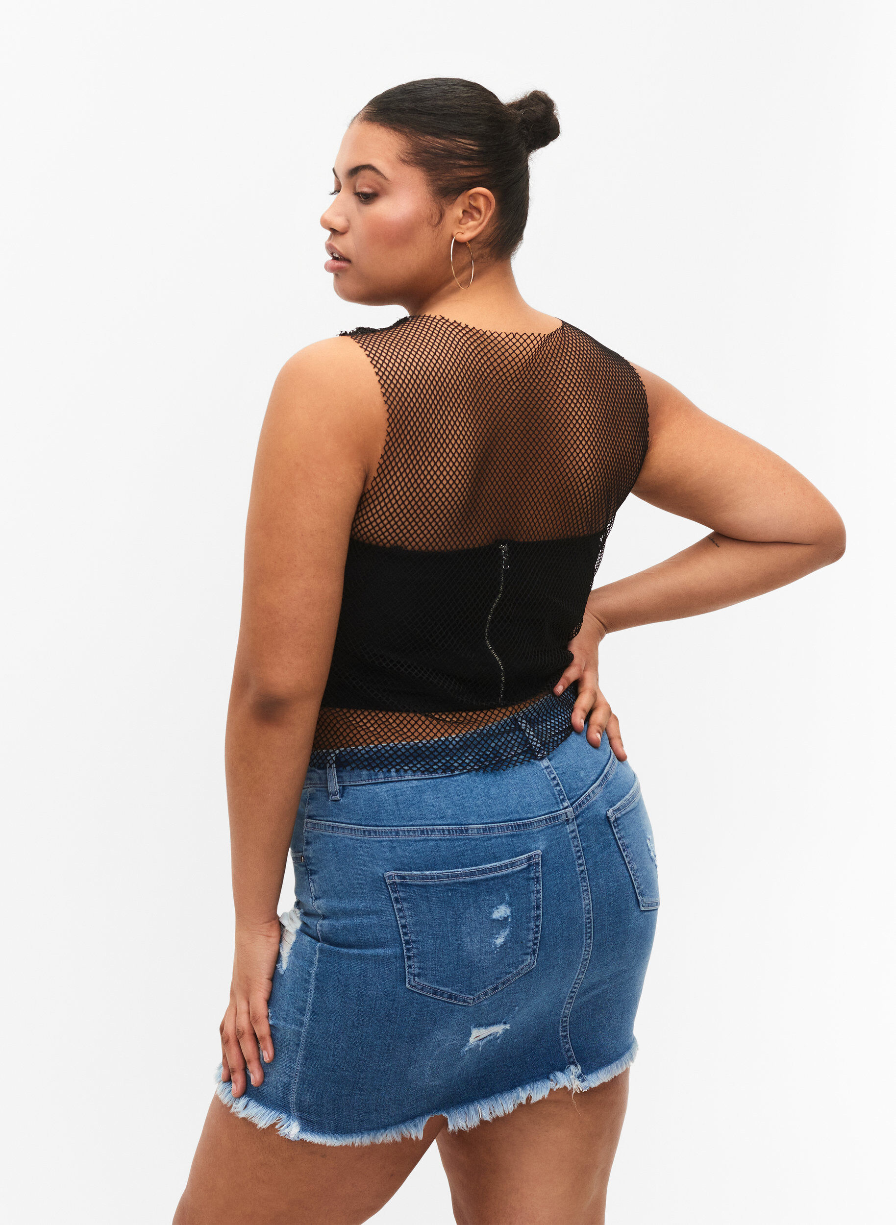 Zizzi Tyk&ouml;istuva farkkuhame kulutuksella, Blue denim, Model image number 1