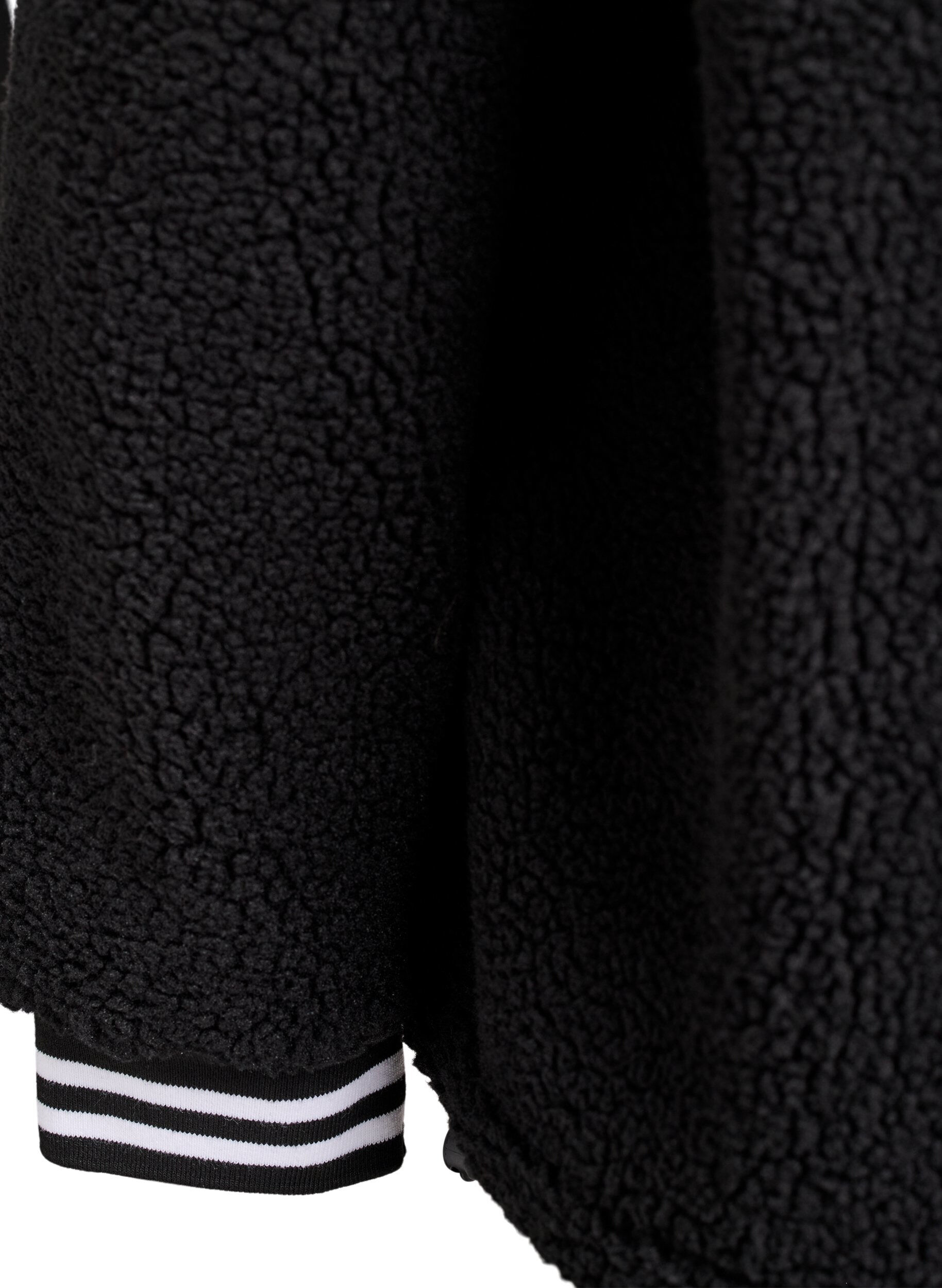 Zizzi Teddykankainen takki raidallisilla yksityiskohdilla, Musta, Packshot image number 3