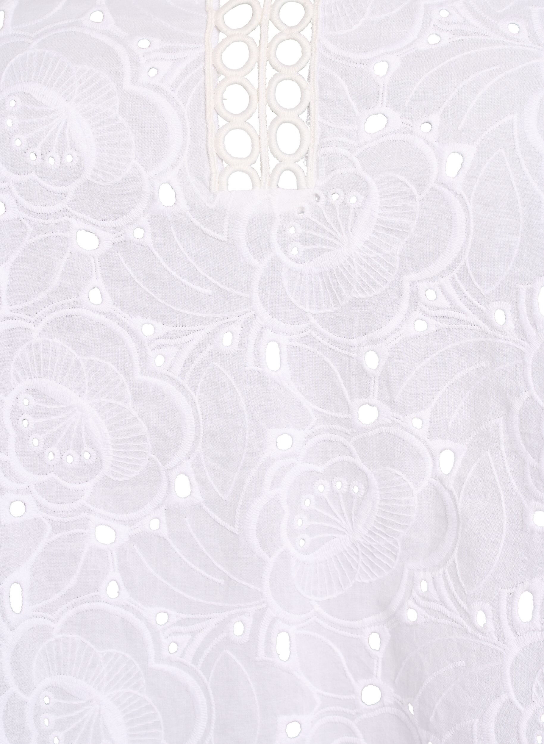Zizzi Pitk&auml;hihainen puuvillapusero broderie anglaise -yksityiskohdilla, Valkoinen, Packshot image number 2